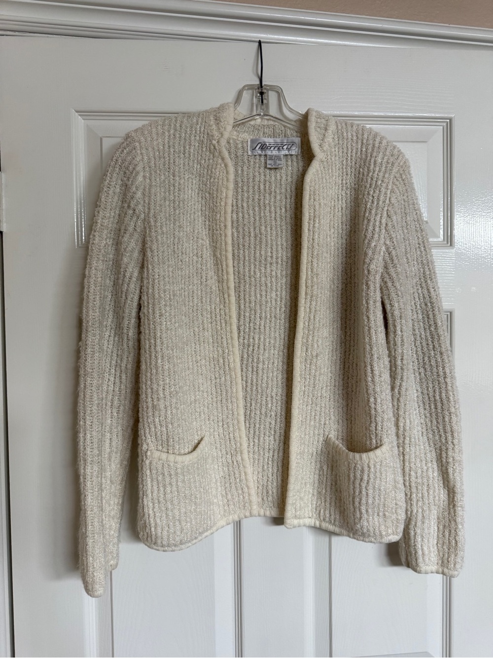 Vintage Side Effects Cream Open-Front Ribbed Women's Sweater Cardigan Small